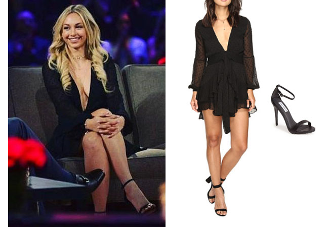 Corinne Olympios, The Bachelor, celebrity style, star style, Corinne Olympios outfits, Corinne Olympios fashion, Corinne Olympios style, shop your tv, @colympios, worn on tv, as seen on tv, tv fashion, clothes from tv shows, tv outfits, Bachelor in Paradise, #bachelorinparadise, thebachelorette, For Love of Lemons tarta dress, Corinne's black dress on Women Tell All 2017, Corinne's black sandals