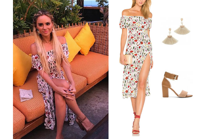 Amanda Stanton, The Bachelor, celebrity style, star style, Amanda Stanton outfits, Amanda Stanton fashion, Amanda Stanton style, shop your tv, @amanda_stantonn, worn on tv, tv fashion, clothes from tv shows, tv outfits, bachelor in paradise 2017, cold stone fox floral off the shoulder dress, raye sandals, shashi fan earrings, stone cold fox versilia dress