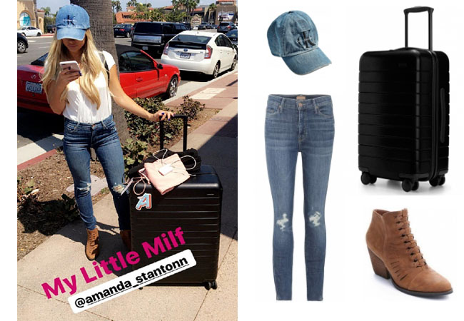 Amanda Stanton, The Bachelor,  celebrity style, star style, Amanda Stanton outfits, Amanda Stanton fashion, Amanda Stanton style, shop your tv, @amanda_stantonn, worn on tv, tv fashion, clothes from tv shows, tv outfits, Bachelor In Paradise 2017, Bachelor In Paradise scandal, #bip, #bachelornation, Amanda's jeans, Amanda Stanton's jeans, Calvin Klein hat, Away Travel Carry-On, Mother Skinny Jeans