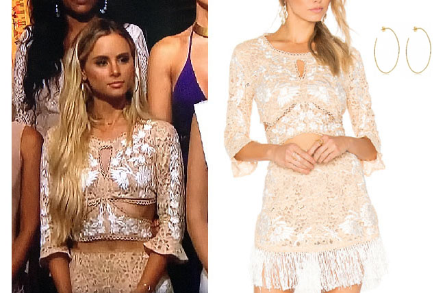 Amanda Stanton, The Bachelor, celebrity style, star style, Amanda Stanton outfits, Amanda Stanton fashion, Amanda Stanton style, shop your tv, @amanda_stantonn, worn on tv, tv fashion, clothes from tv shows, tv outfits, For Love and Lemons matador cream top and skirt, Amanda's outfit at rose ceremony, #BIP, Bachelor in Paradise scandal, Gorjanan hoop earrings, Amanda's hoop earrings