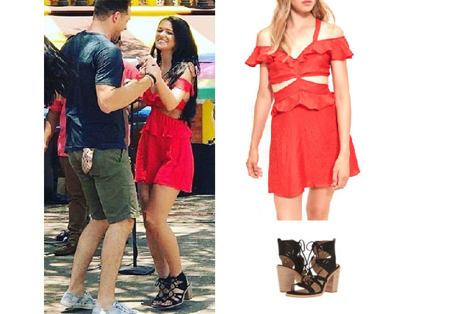 Raven Gates, Bachelor in Paradise 2017, #BIP, #bachelornation, #bachelorinparadise, Raven Gates clothes, Raven Gates outfits, shop your tv, as seen on tv, worn on tv, tv fashion, clothes from tv shows, tv outfits, reality tv outfits, reality celebrity stars, For Love and Lemons Gabriella Cocktail Dress, Dolce Vita Luci Leather Sandals, Raven's red dress on date, Bachelor In Paradise Scandal Bachelor in Paradise Mexico