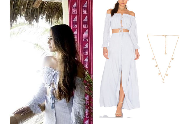 Danielle Lombard, Bachelor In Paradise 2017, #BIP, #bachelornation, #bachelorinparadise, Danielle Lombard clothes, Danielle Lombard outfits, shop your tv, as seen on tv, worn on tv, tv fashion, clothes from tv shows, ootd, celebrity style, star style, reality tv outfits, Bachelor In Paradise scandal, Majorelle sangria maxi skirt, Majorelle snagria crop top, Danielle's crop top, Danielle's skirt, Danilee's star necklace, Child of Wild Star and Moon necklace