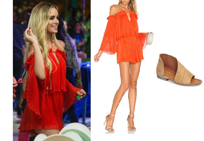 Amanda Stanton, The Bachelor, celebrity style, star style, Amanda Stanton outfits, Amanda Stanton fashion, Amanda Stanton style, shop your tv, @amanda_stantonn, worn on tv, tv fashion, clothes from tv shows, tv outfits, Bachelor In Paradise 2017, Bachelor In Paradise Scandal, Amanda's red playsuit, Alice McCall locomotion playsuit, Free People Mont Blanc sandals