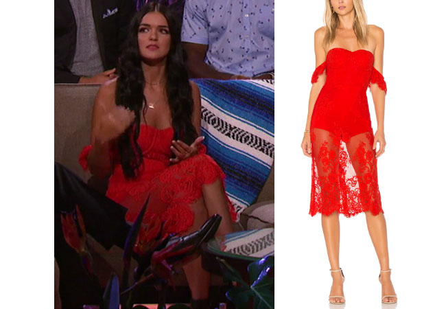 Raven Gates, Bachelor in Paradise 2017, #BIP, #bachelornation, #bachelorinparadise, Raven Gates clothes, Raven Gates outfits, shop your tv, as seen on tv, worn on tv, tv fashion, clothes from tv shows, tv outfits, reality tv outfits, reality celebrity stars, Bachelor In Paradise 2017, Bachelor In Paradise scandal, #BIP, Lovers and Friends red midi dress, Raven's red dress, Lovers and Friends Breathless Lace Dress