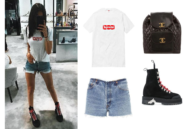 Madison Beer, celebrity style, celebrity fashion, celebrity outfits, celebrity wardrobe, Madison Beer style, Madison Beer fashion, Madison Beer outfits, Madison Beer 2017, 2017, Madison beer and justin bieber, Madison Beer Jack Gilinsky, Madison Beer youtube, Madison Beer songs, Madison Beer Instagram, Louis Vuitton Supreme t-shirt, Re/Done no waist band shorts, off-white.boots, chanel backpack