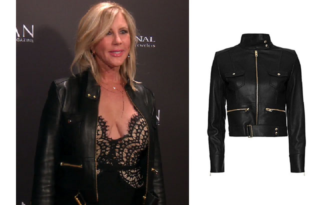 Real Housewives of Orange County, RHOC, Vickie Gunvalson, Vicki Gunvalson fashion, Vicki Gunvalson wardrobe, Vicki Gunvalson style, #RHOC, #RealHousewivesOrangeCounty, Season 12, shop your tv, the take, bravotv.com, worn on tv, tv fashion, clothes from tv shows, Real Housewives of Orange County outfits, bravo, reality tv clothes, as seen on tv, Real Housewives of Orange County Season 12, Real Housewives clothes, IRO Broome Black Leather Jacket, Vickie's Leather Jacket