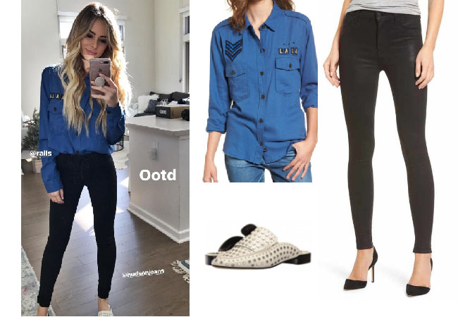 Amanda Stanton, The Bachelor, celebrity style, star style, Amanda Stanton outfits, Amanda Stanton fashion, Amanda Stanton style, shop your tv, @amanda_stantonn, worn on tv, tv fashion, clothes from tv shows, tv outfits, Bachelor In Paradise 2017, Bachelor In Paradise Season 4, Bachelor In Paradise clothes, #BIP, #bachelorinparadise, Amanda Stanton Instagram, Rails Banks Military Patch Shirt, Hudson high waist black jeans, Dolce Vita mules