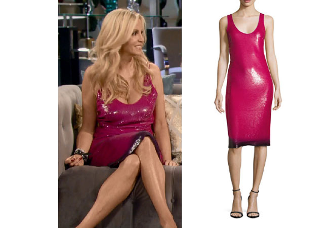 Real Housewives of Beverly Hills, RHBH, RHOBH, Camille Grammer fashion, Camille Grammar,  Camille Grammer fashion, Camille Grammer,  Camille Grammer style, Camille Grammer wardrobe, #RHOBH, #RealHousewivesBeverlyHills,  steal her style, the take, shop your tv, worn on tv, tv fashion, clothes from tv shows, Real Housewives of Beverly Hills outfits, bravo, reality tv clothes, Season 8, Ralph Lauren Collection Sequined Ombre Hem Sleeveless Dress, Camille's pink dress at reunion