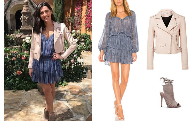 Becca Kufrin, The Bachelor, The Bachelorette, Bachelor in Paradise, #BIP, celebrity style, celebrity fashion, star style, starstyle, Becca Kufrin outfits, Becca Kufrin fashion, Becca Kufrin style, shop your tv, worn on tv, as seen on tv, where to get, clothes from tv shows, tv outfits, The Bachelorette 2018, Loveshackfancy popover dress, Iro Ashville leather moto jacket