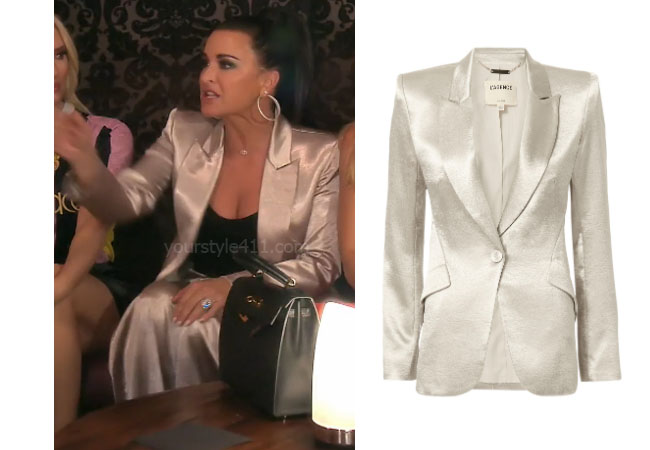 fortnite, Real Housewives of Beverly Hills, RHOBH, Kyle Richards, Season 9, Kyle Richards’ outfit, celebrity outfits, reality tv shows, Real Housewives of Beverly Hills outfits, bravo, reality tv clothes, Kyle Richards' Metallic Blazer, Kyle Richards' Silver Blazer, L'Agence Chamberlain Blazer