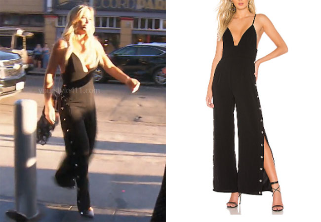 fortnite, Real Housewives of Beverly Hills, RHOBH, Teddi Mellencamp, Season 9, Teddi Mellencamp’s outfit, celebrity outfits, reality tv shows, Real Housewives of Beverly Hills outfits, bravo, reality tv clothes, Teddi Mellencamp's black jumpsuit, Teddi's skull scarf, by the way snap front jumpsuit, Alexander McQueen skull scarf