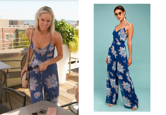 Southern Charm, Cameran Eubanks, Bravo TV, Danni Baird, Star Style, fortnite, Game of Thrones, Danni Baird's outfits, DAnni Baird's clothes, Danni's blue floral jumpsuit, Lulu's Chic Navy Blue Jumpsuit