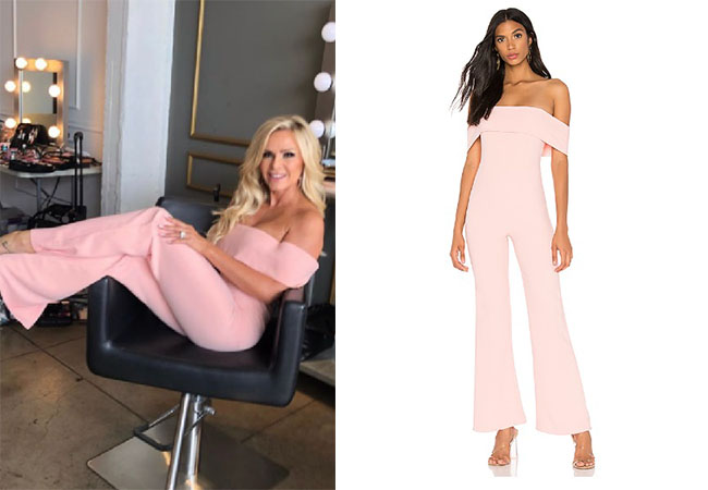 Real Housewives of Orange County, RHOC, Tamra Judge, Vickie Gunvalson, Bravo TV, Reality TV, Tamra Judge outfits, Starstyle, Worn on TV, Shop Your TV, Superdown Aubrey Off The Shoulder Jumpsuit, Tamra Judge's pink jumpsuit