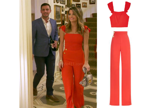Southern Charm, Bravo TV, Naomie Orlindo, Star Style, fortnite, Game of Thrones, Naomie Orlindo's outfit, Naomie Orlindo clothes, celebrity outfit, ootd, Alice + Olivia Florinda Pants, Alice + Olivia Celestial Crop Top, Naomie Orlindo's red jumpsuit, Gizmo