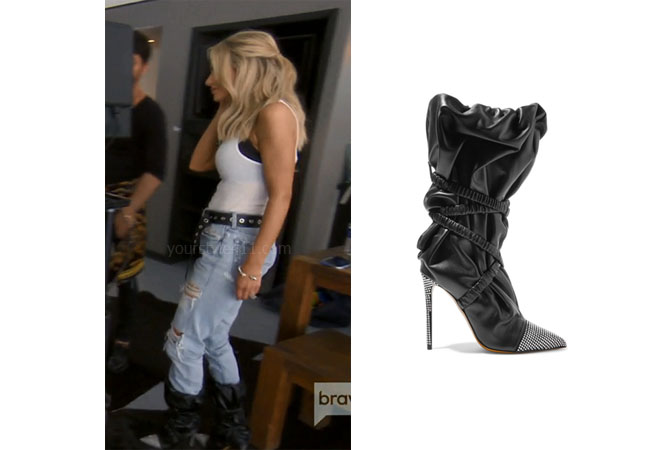 fortnite, Real Housewives of Beverly Hills, RHOBH, Dorit Kemsley, Season 9, Dorit Kemsley’s outfit, celebrity outfits, reality tv shows, Real Housewives of Beverly Hills outfits, bravo, reality tv clothes, Game of Thrones, Dorit's slouchy boot, Alexander Vauthier Dune 100 wraparound boot