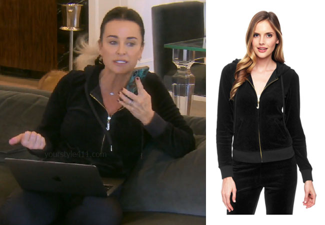 fortnite, Real Housewives of Beverly Hills, RHOBH, Kyle Richards, Season 9, Kyle Richards’ outfit, celebrity outfits, reality tv shows, Real Housewives of Beverly Hills outfits, bravo, reality tv clothes, Bravo After Show, Kyle's black velour track jacket, Juicy Couture Velour Jacket