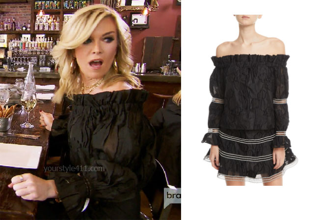 fortnite, Real Housewives of New York, RHONY, Tinsley Mortimer, #rhony, Season 11, Tinsley Mortimer's outfit, celebrity outfits, reality tv shows, Real Housewives of New York outfits, bravo, reality tv clothes, Tinsley's black off the shoulder top, Alexis Raza Off the Shoulder Long Sleeve Embroidered Top