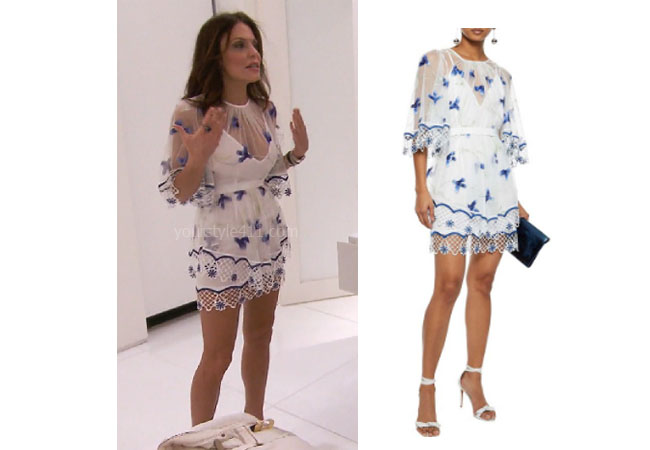 fortnite, Real Housewives of New York, RHONY, Bethenny Frankel, Season 11, Bethenny Frankel's outfit, celebrity outfits, reality tv shows, Real Housewives of New York outfits, bravo, reality tv clothes, Bethenny's blue and white dress in Miami, Alice McCall Wish You Were Here Dress