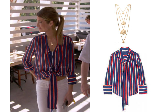 Southern Charm, Bravo TV, Naomie Orlindo, Star Style, fortnite, Game of Thrones, Naomie Orlindo's outfit, Naomie Orlindo clothes, celebrity outfit, ootd, Naomie's Striped Top, Naomie's layered necklace, Alice + Olivia Arie Striped Top, L'Abeye Eagle Necklace