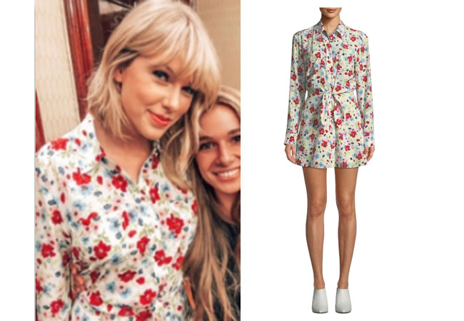 Taylor Swift, Taylor Swift fans, Taylor Swift fashion, Taylor Swift outfit, Taylor Swift red floral outfit, Taylor Swift on Germany's Next Top Model, Veronica Beard Quince Floral Print Dress