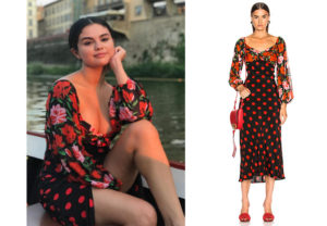 Selena Gomez, Selena Gomez on Instagram, Selena Gomez's floral polka dot dress, RIXO Josephine Dress