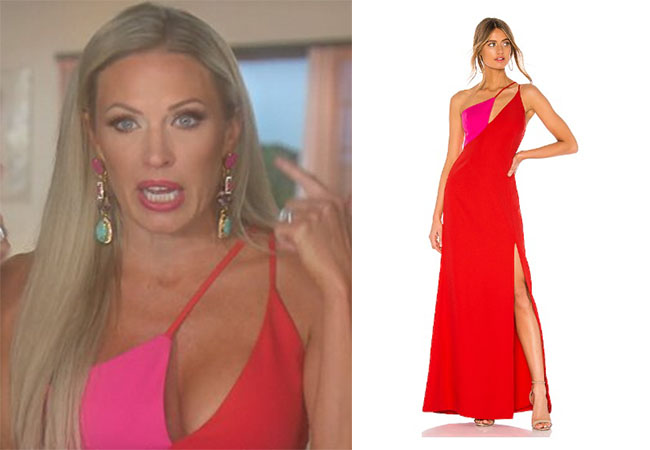 Braunwyn Windham Burke, Real Housewives of Orange County, RHOC, Kelly Dodd, Tamra Judge's clothes, Tamra Judge, Bravotv, Bravo Nation, #RHOC, Braunwyn's red and pink dress, Braunwyn's red and pink top, BCBG Cut Out Color Block Dress