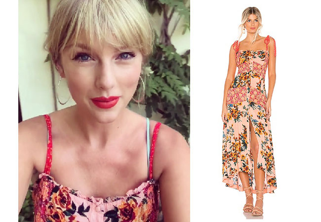 Taylor Swift, Taylor Swift fans, Taylor Swift fashion, Taylor Swift outfit, Taylor Swift's Floral Dress on Good Morning American, Free People Lover Boy Maxi Dress
