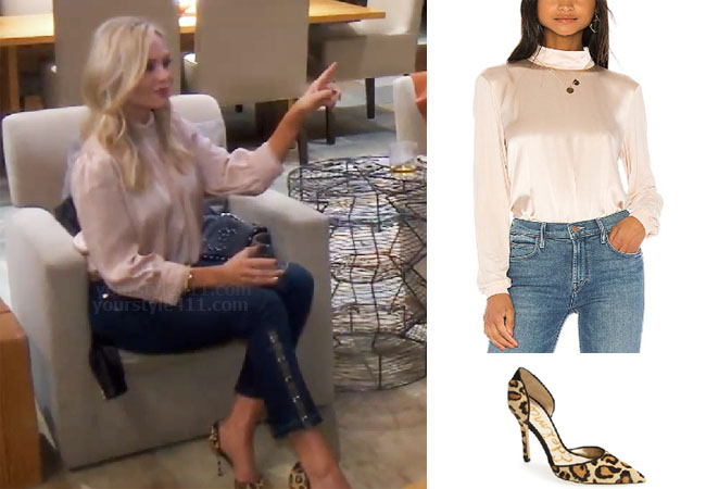 Tamra Judge, Real Housewives of Orange County, RHOC, Kelly Dodd, Tamra Judge's clothes, Tamra Judge, Bravotv, Bravo Nation, Season 14, Generation Love Shay Blush Top, Tamra's Blush Pink Top, Tamra's Leopard Pumps, Sam Edelman D'Orsay Pumps, Tamra's jeans with gold buttons