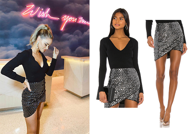 Amanda Stanton, The Bachelor, The Bachelorette, Bachelor In Paradise, #BIP, X by NBD Harvest Pink, Amanda Stanton on Instagram, @amanda_stantonn, Amanda Stanton's black top, Amanda Stanton in Las Vegas, h:ours rami sweater, h:ours gem skirt