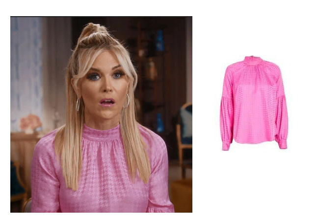 Tinsley Mortimer, Real Housewives of New York, RHONY, Tinsley Mortimer's pink blouse in confessional, Veronica Beard Cicely Houndstooth Blouse