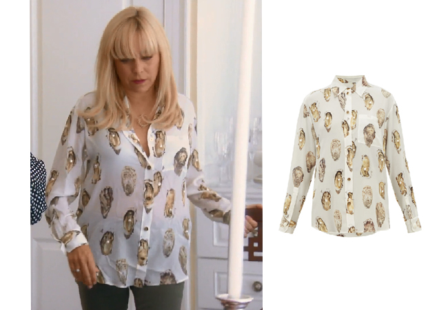 Sutton Stracke, RHOBH, Real Housewives of Beverly Hills, Burberry Oyster Shirt, Sutton's shirt when meeting with Kyle