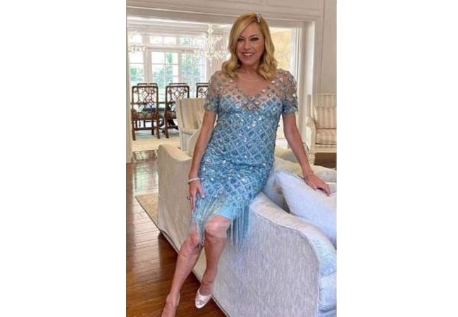 Sutton Stracke; RHOBH; Real Housewives of Beverly Hills; Season 10 Reunion; Sutton's Blue Sequin Dress; Pamella Roland's Blue Sequin Fringe Dress