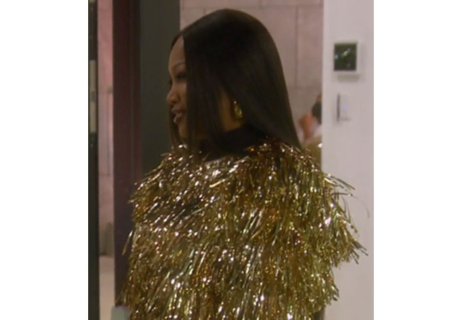 Real Housewives of Beverly Hills, RHOBH, Garcelle Beauvais' Gold Fringe Jacket, Garcelle Beauvais, Alice and Olivia Gold Fringe Jacket, Alice and Olivia, celebrity fashion, reality shows